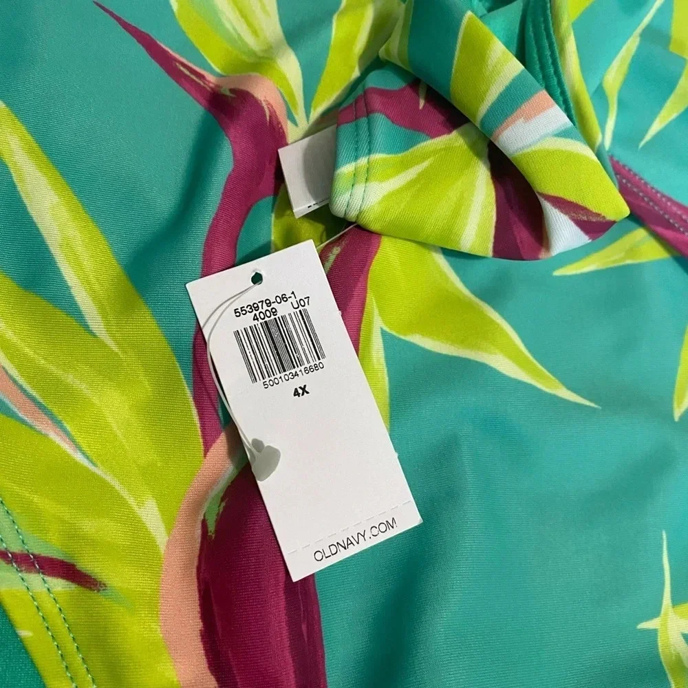 Old Navy Top & Bottom Swim Green Leaves Tropical Bright Colorful Size 4X Bikini